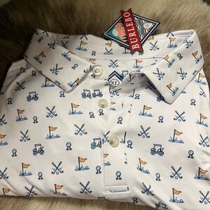 BURLEBO White and Blue Golf Motif Polo